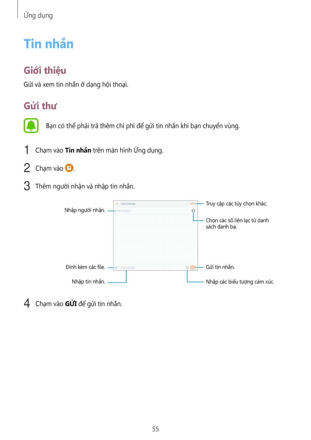 Samsung SM-T715YZDEXXV, SM-T715YZKEXXV, SM-T715YZWEXXV, SM-T815YZDEXXV, SM-T815YZWEXXV, SM-T815YZKEXXV manual Tin nhắn, Gửi thư 