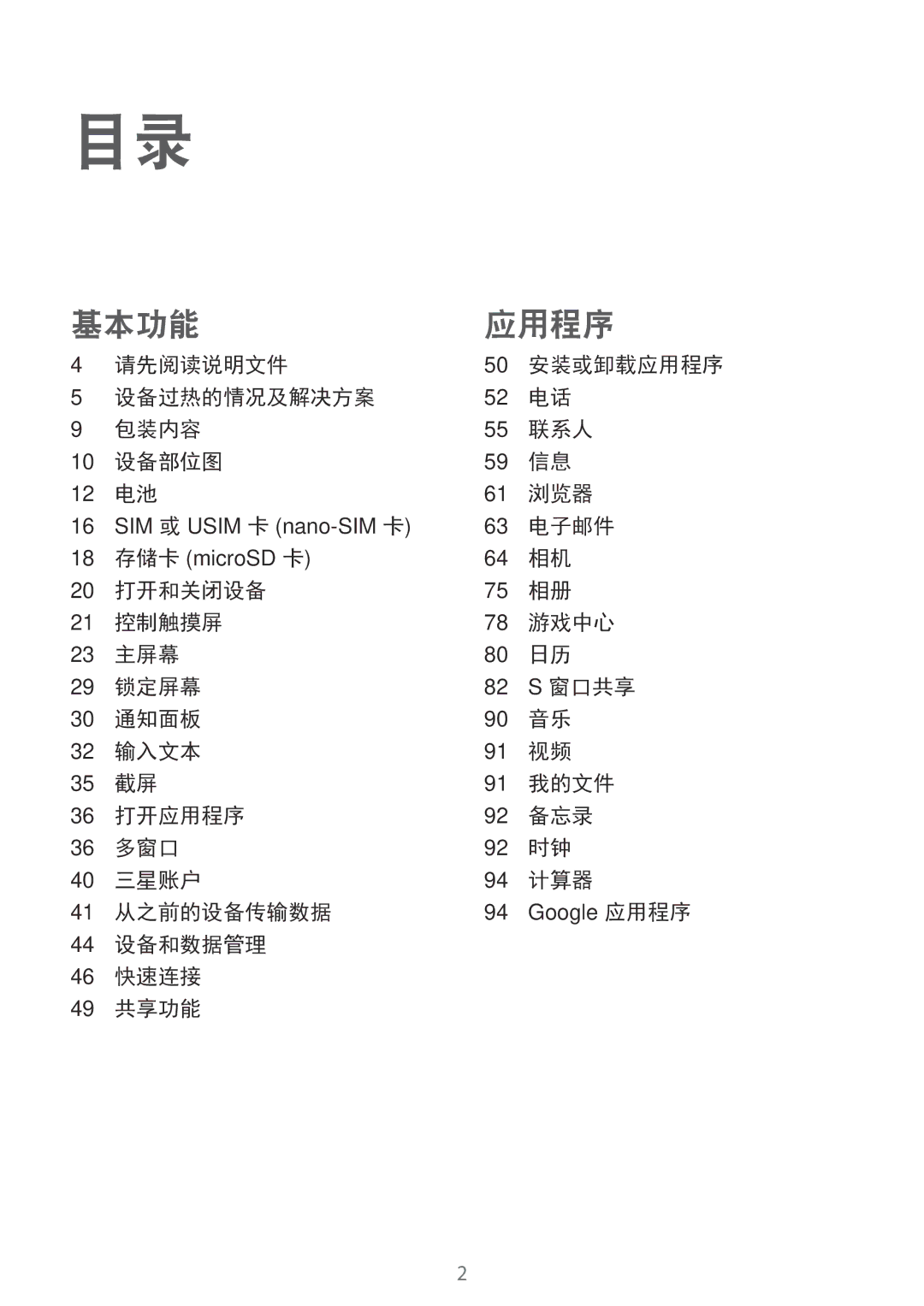 Samsung SM-T715YZWEXXV, SM-T715YZKEXXV manual 请先阅读说明文件, 设备过热的情况及解决方案 包装内容 联系人 设备部位图 浏览器, 电子邮件, 44 设备和数据管理 46 快速连接 49 共享功能 