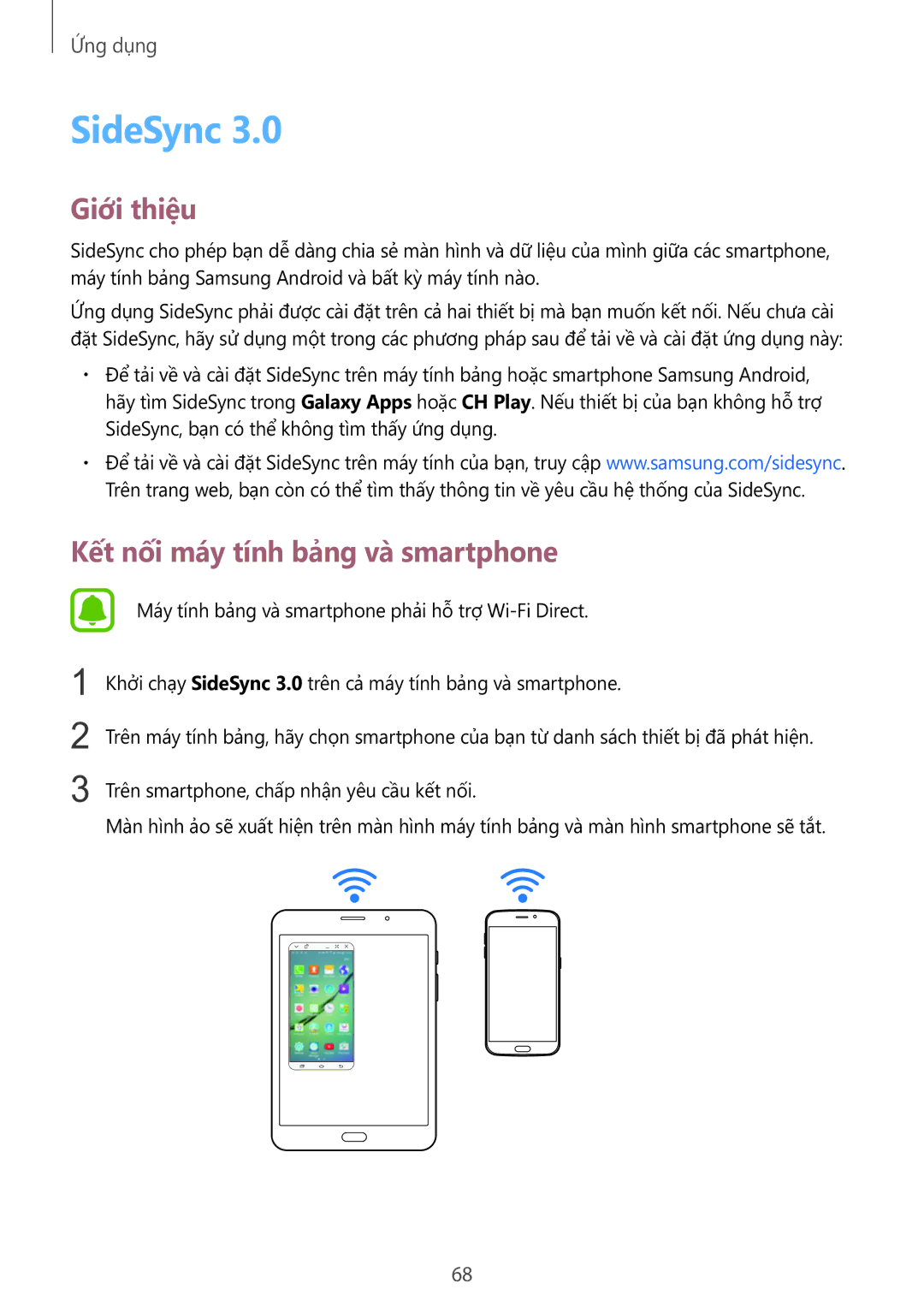 Samsung SM-T715YZWEXXV, SM-T715YZKEXXV, SM-T715YZDEXXV manual SideSync, Kết nối máy tính bảng và smartphone 