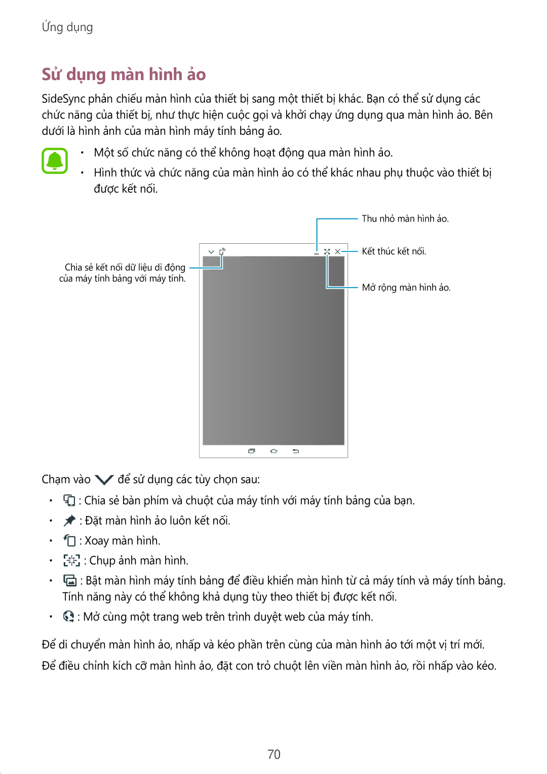 Samsung SM-T715YZDEXXV, SM-T715YZKEXXV, SM-T715YZWEXXV manual Sử dụng màn hình ảo 