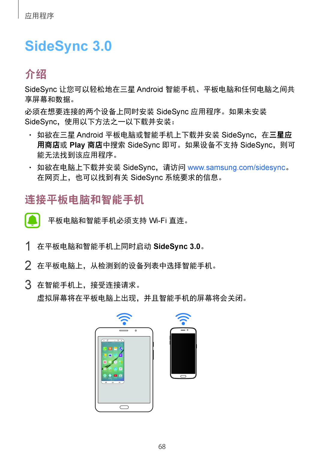 Samsung SM-T715YZWEXXV, SM-T715YZKEXXV, SM-T715YZDEXXV manual SideSync, 连接平板电脑和智能手机 