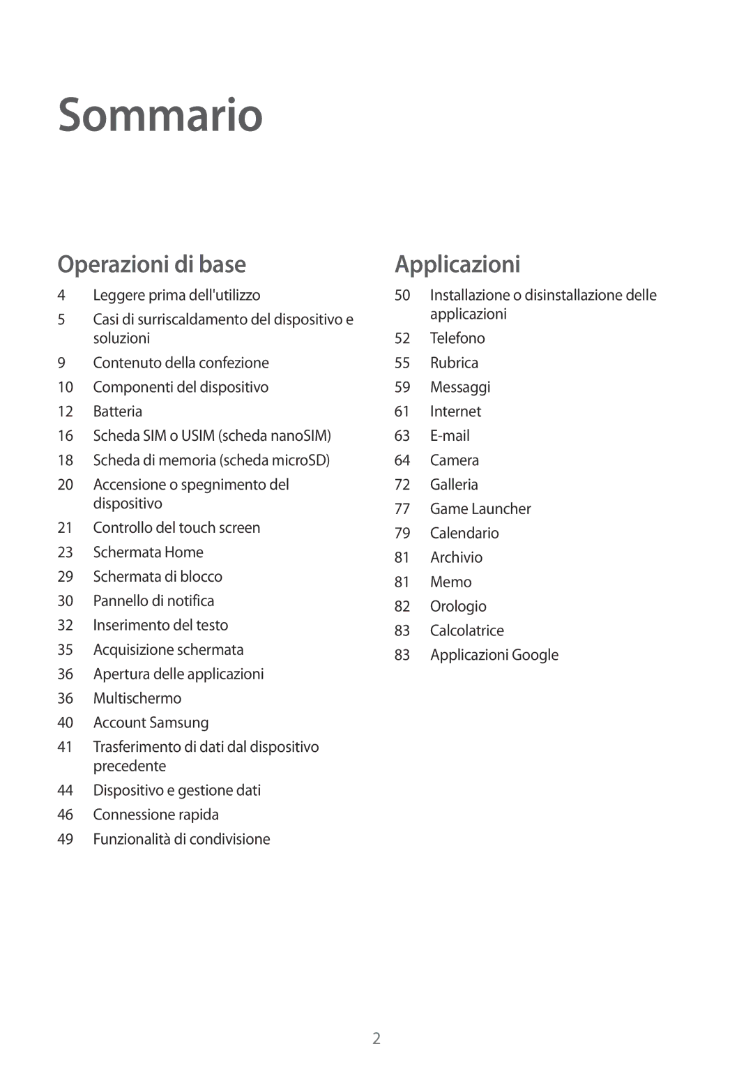 Samsung SM-T719NZKEITV, SM-T719NZDEITV, SM-T819NZKEITV, SM-T819NZDEITV manual Sommario 