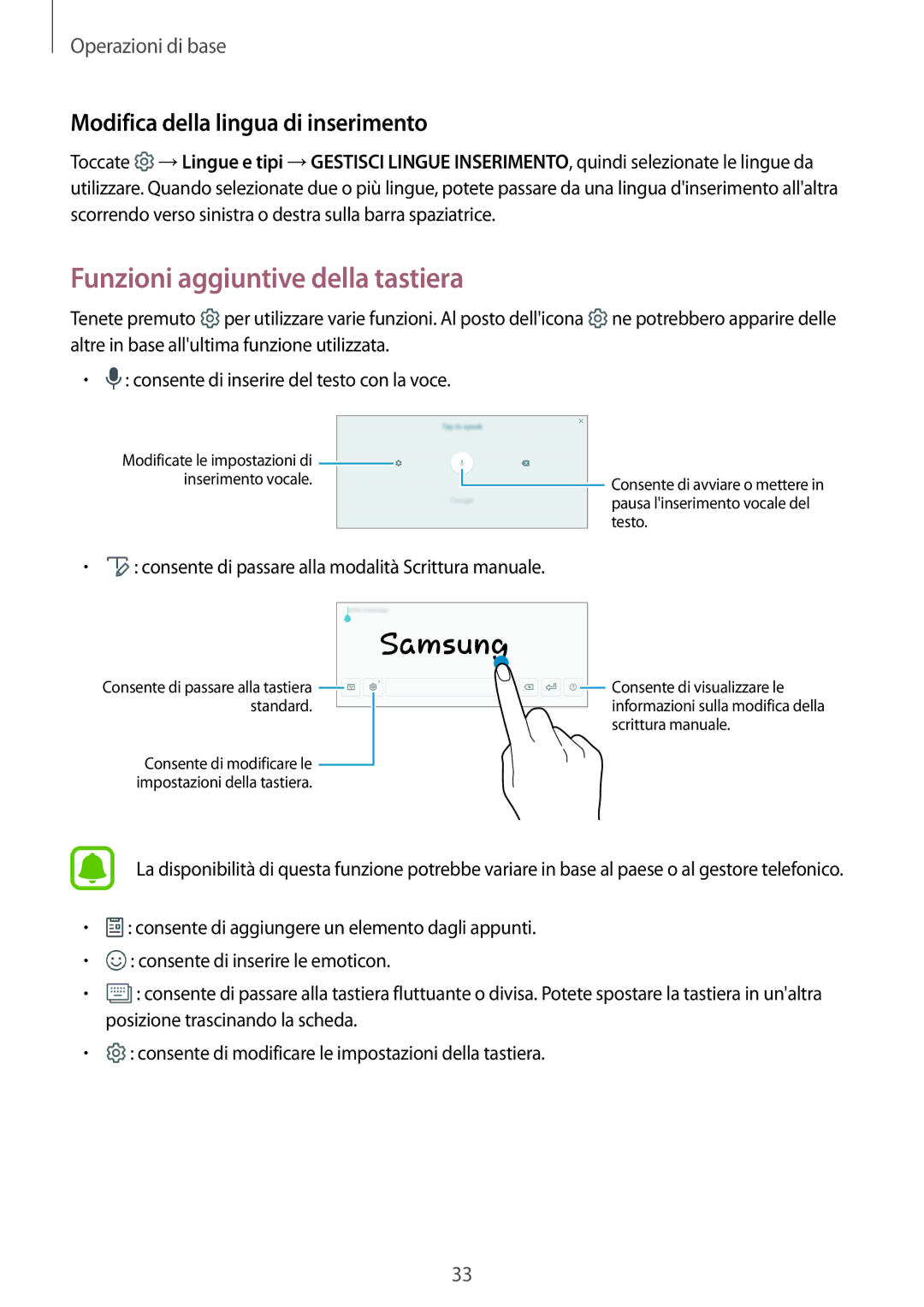 Samsung SM-T819NZKEITV, SM-T719NZDEITV manual Funzioni aggiuntive della tastiera, Modifica della lingua di inserimento 