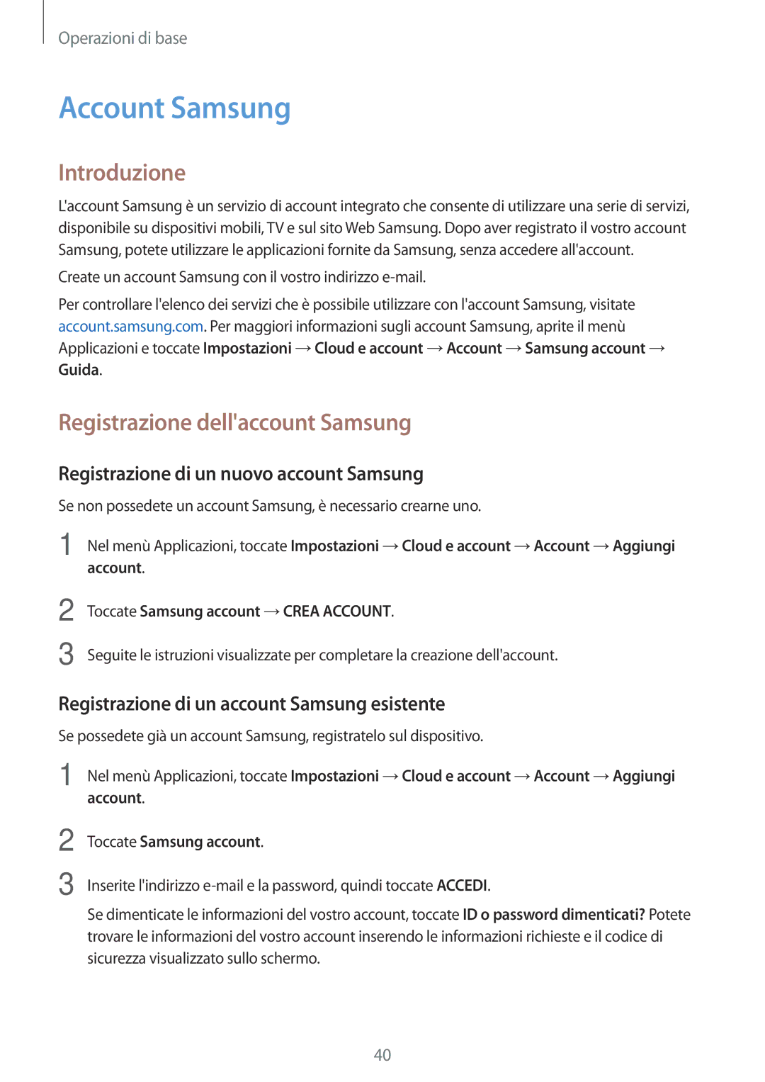 Samsung SM-T719NZDEITV manual Account Samsung, Registrazione dellaccount Samsung, Registrazione di un nuovo account Samsung 