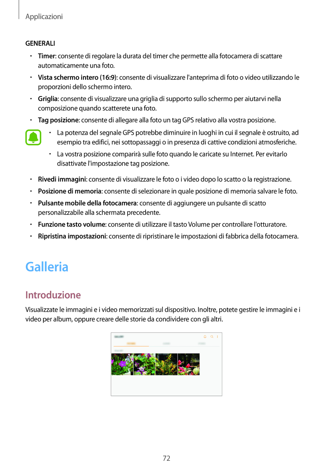 Samsung SM-T719NZDEITV, SM-T819NZKEITV, SM-T719NZKEITV, SM-T819NZDEITV manual Galleria, Generali 