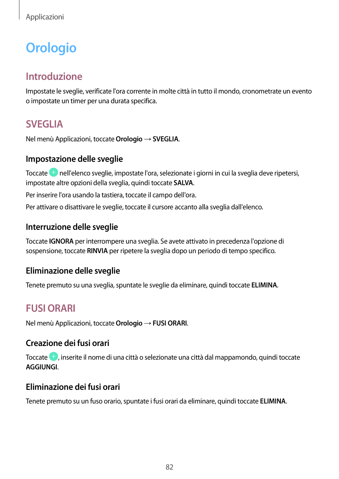 Samsung SM-T719NZKEITV, SM-T719NZDEITV, SM-T819NZKEITV, SM-T819NZDEITV manual Orologio 