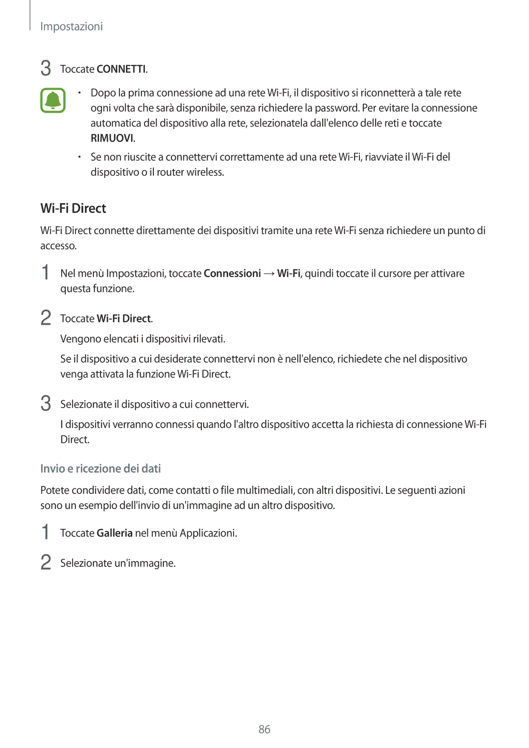 Samsung SM-T719NZKEITV, SM-T719NZDEITV, SM-T819NZKEITV, SM-T819NZDEITV manual Toccate Wi-Fi Direct 