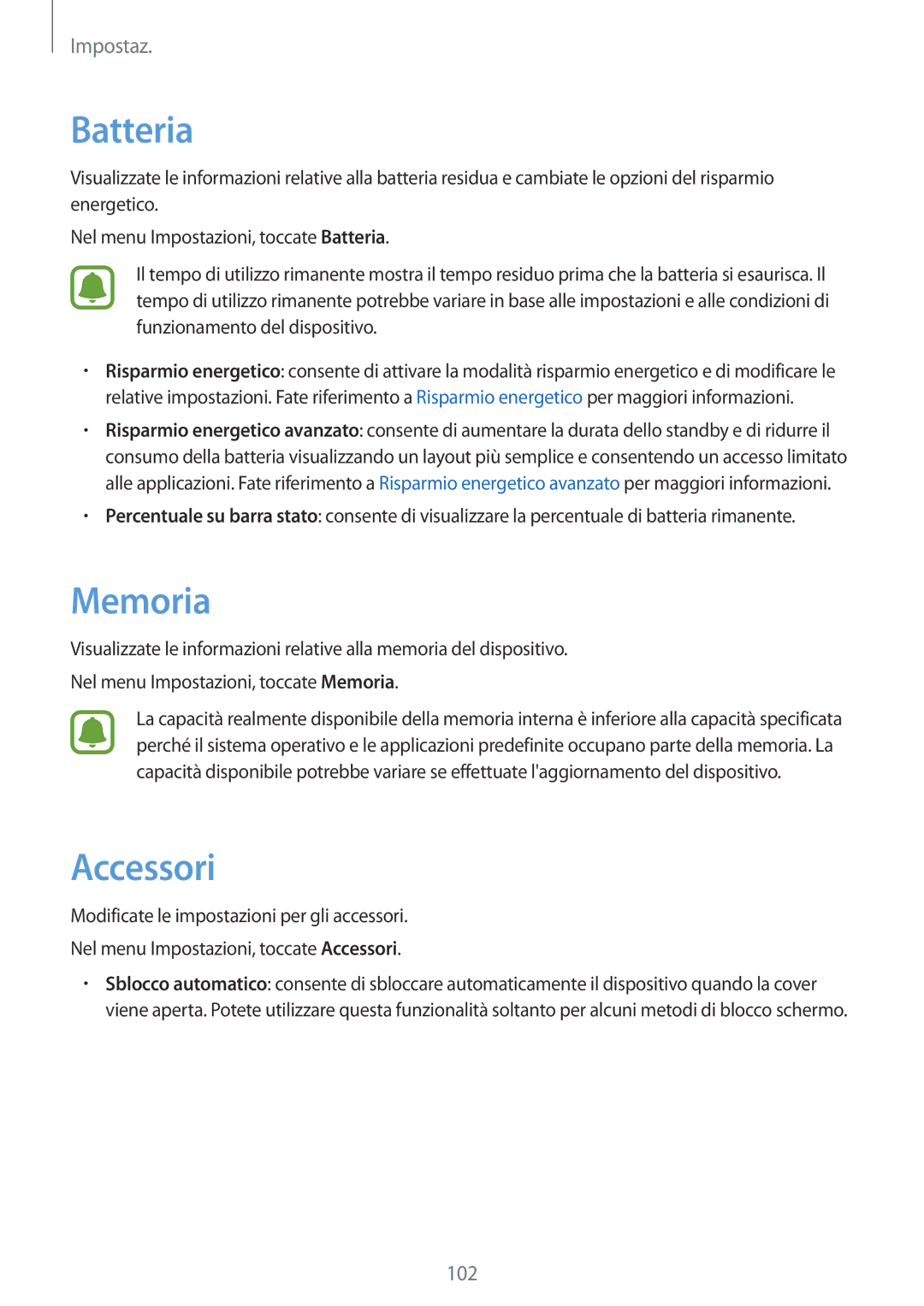 Samsung SM-T719NZKEITV, SM-T719NZDEITV, SM-T819NZKEITV, SM-T819NZDEITV manual Memoria, Accessori 