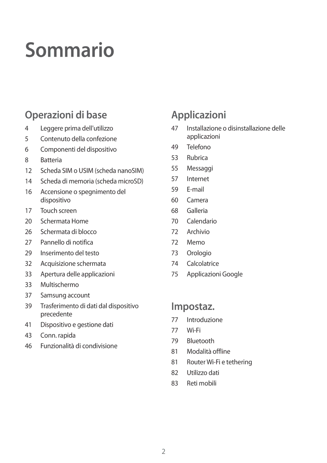 Samsung SM-T719NZKEITV, SM-T719NZDEITV, SM-T819NZKEITV, SM-T819NZDEITV manual Sommario 