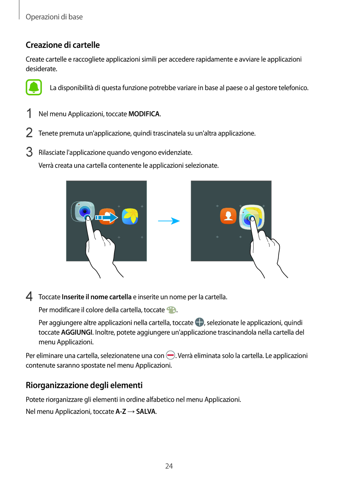 Samsung SM-T719NZDEITV, SM-T819NZKEITV, SM-T719NZKEITV, SM-T819NZDEITV manual Riorganizzazione degli elementi 