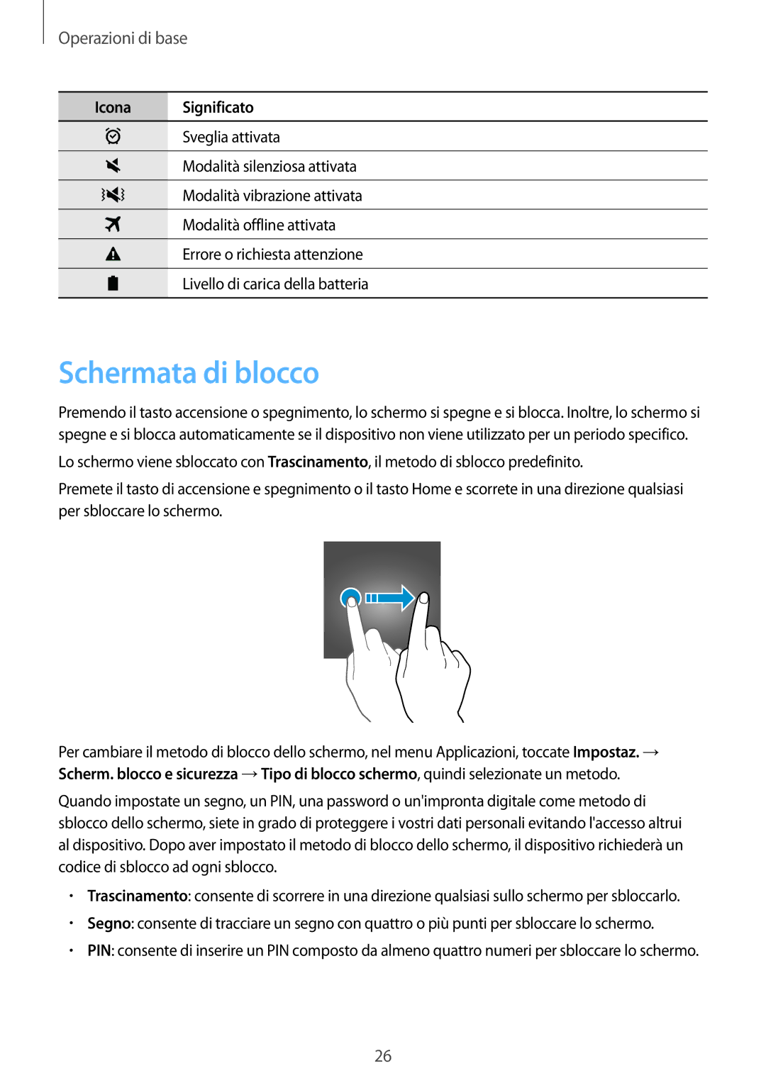 Samsung SM-T719NZKEITV, SM-T719NZDEITV, SM-T819NZKEITV, SM-T819NZDEITV manual Schermata di blocco 