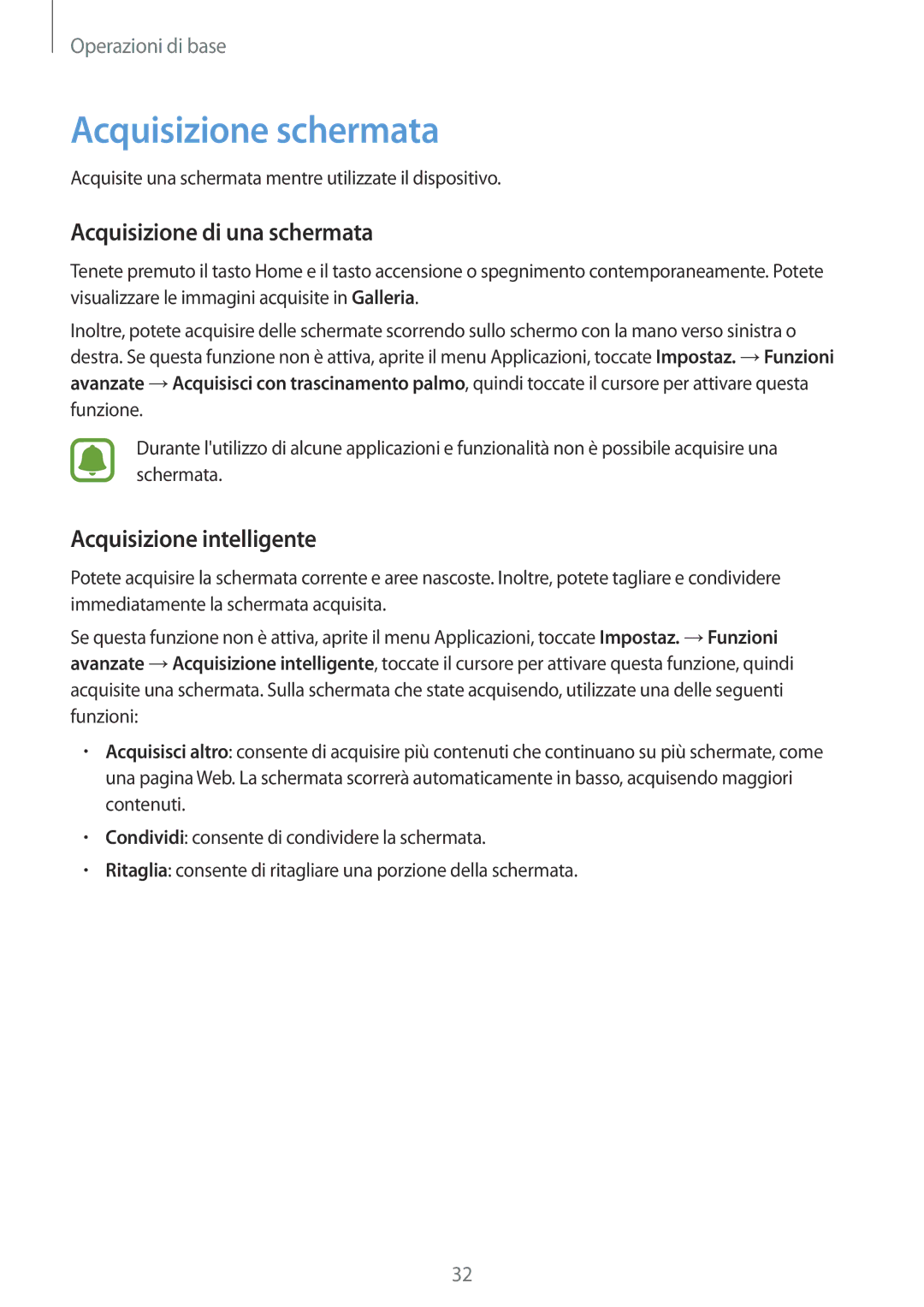 Samsung SM-T719NZDEITV, SM-T819NZKEITV Acquisizione schermata, Acquisizione di una schermata, Acquisizione intelligente 