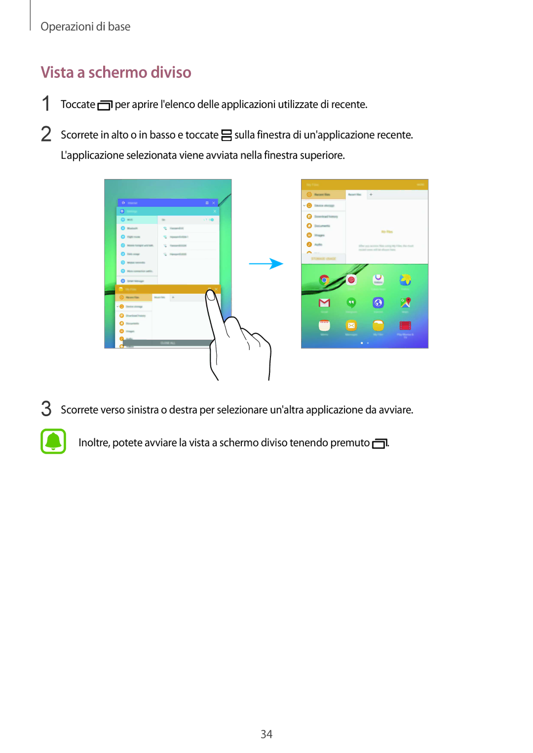 Samsung SM-T719NZKEITV, SM-T719NZDEITV, SM-T819NZKEITV, SM-T819NZDEITV manual Vista a schermo diviso 