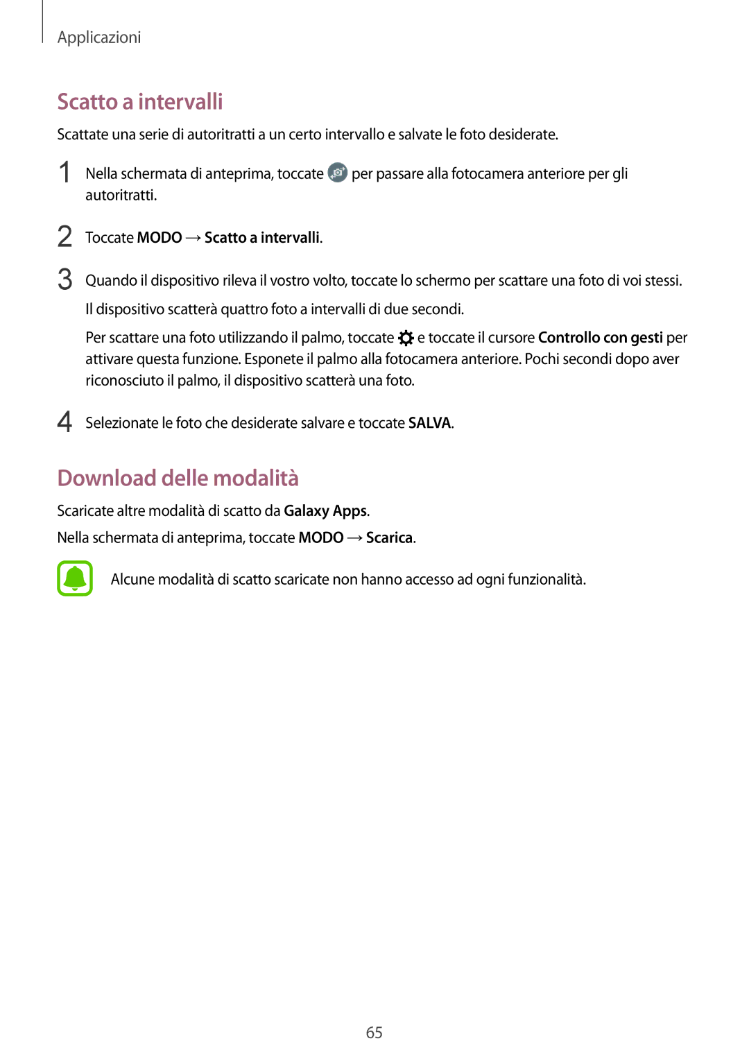 Samsung SM-T819NZKEITV, SM-T719NZDEITV, SM-T719NZKEITV manual Download delle modalità, Toccate Modo →Scatto a intervalli 