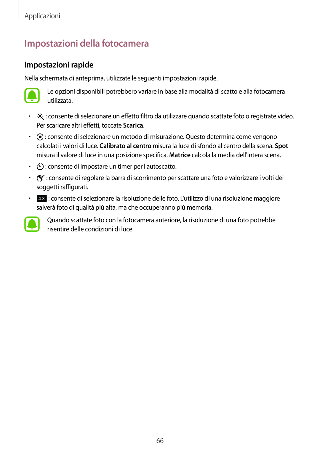 Samsung SM-T719NZKEITV, SM-T719NZDEITV, SM-T819NZKEITV, SM-T819NZDEITV Impostazioni della fotocamera, Impostazioni rapide 