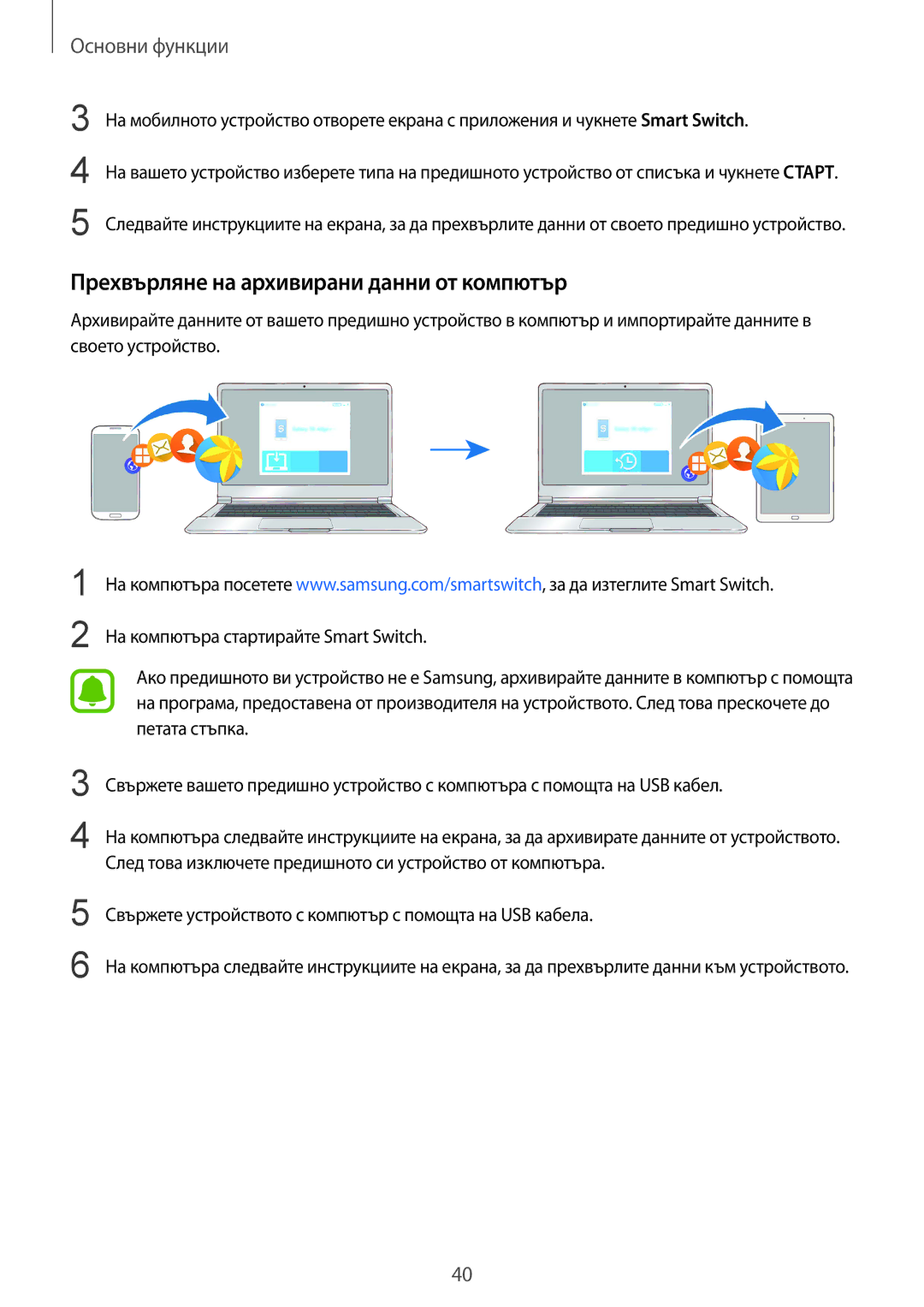 Samsung SM-T719NZKEBGL, SM-T819NZKEBGL manual Прехвърляне на архивирани данни от компютър 