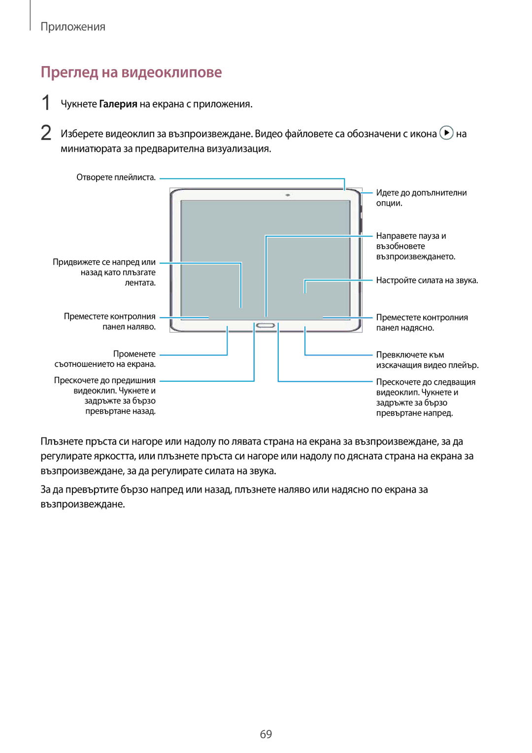 Samsung SM-T819NZKEBGL, SM-T719NZKEBGL manual Преглед на видеоклипове, Лентата 