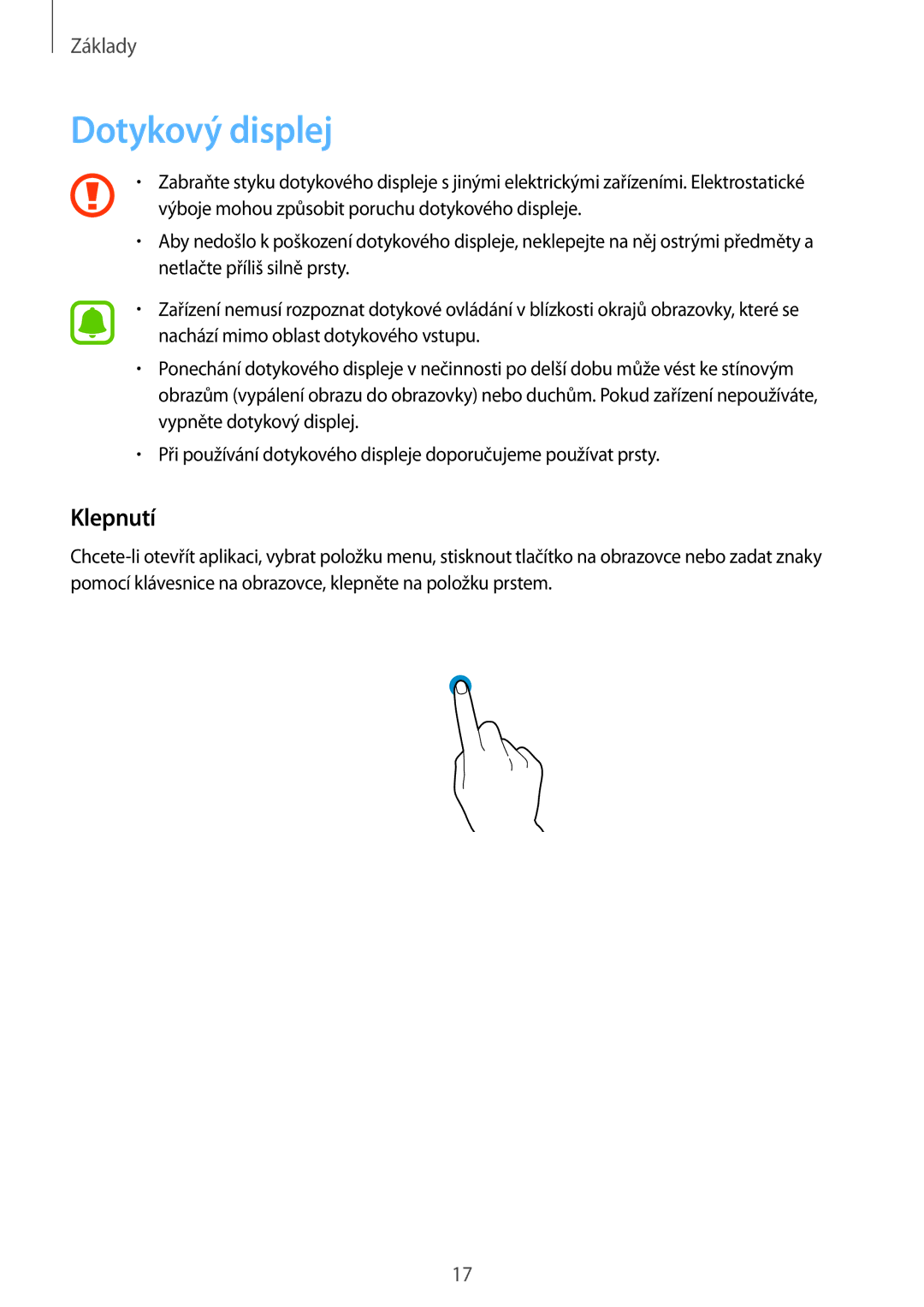 Samsung SM-T819NZKEXEZ, SM-T719NZKEXEZ manual Dotykový displej, Klepnutí 