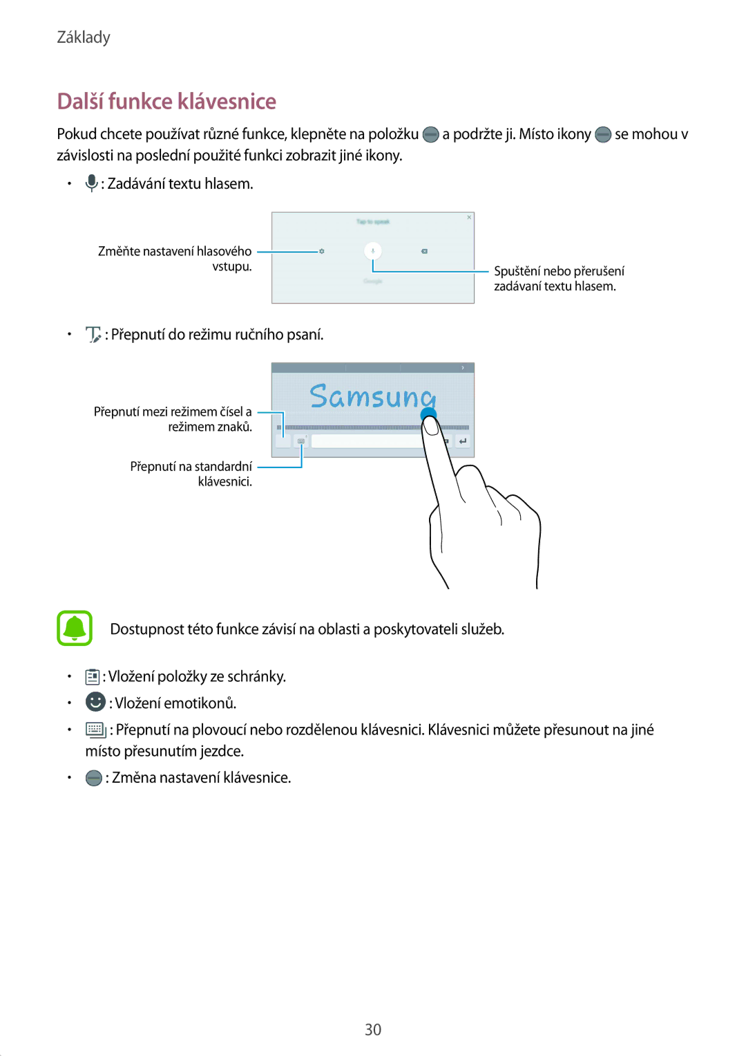 Samsung SM-T719NZKEXEZ, SM-T819NZKEXEZ manual Další funkce klávesnice 