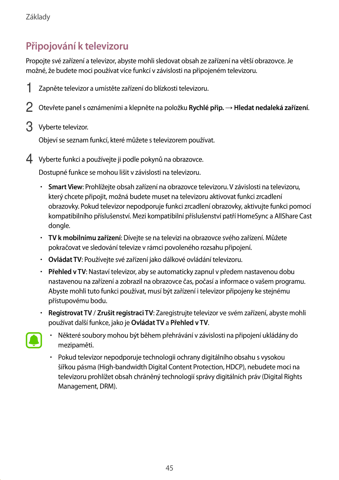 Samsung SM-T819NZKEXEZ, SM-T719NZKEXEZ manual Připojování k televizoru 