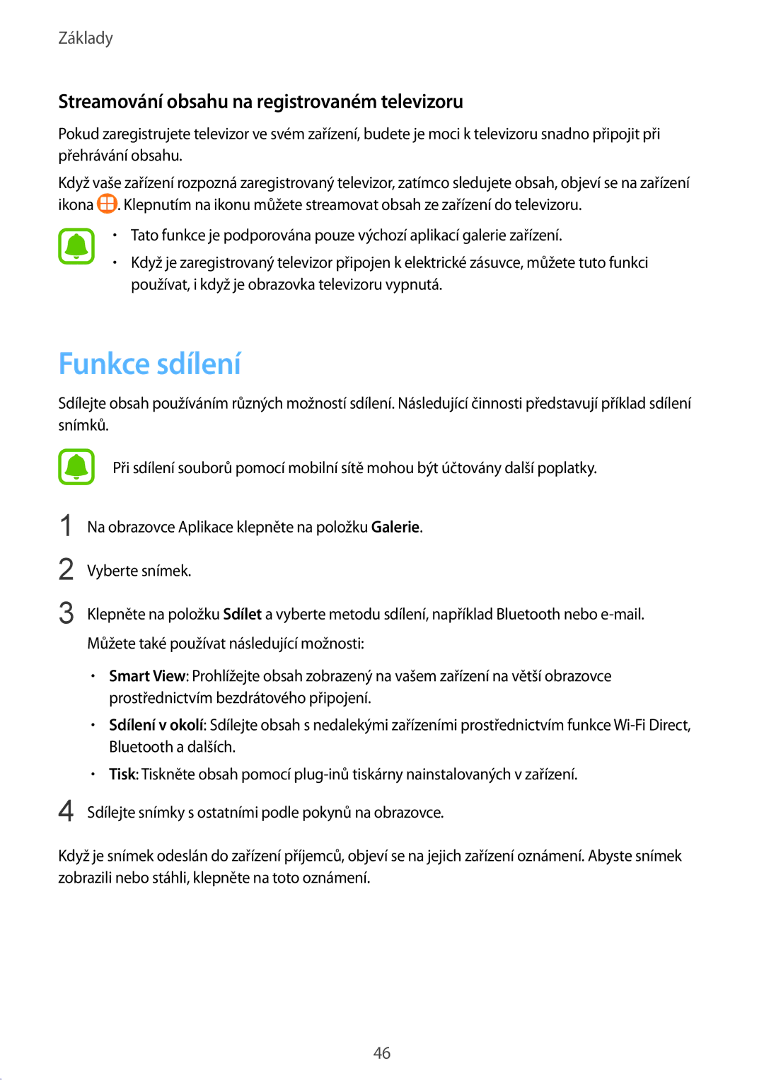 Samsung SM-T719NZKEXEZ, SM-T819NZKEXEZ manual Funkce sdílení, Streamování obsahu na registrovaném televizoru 