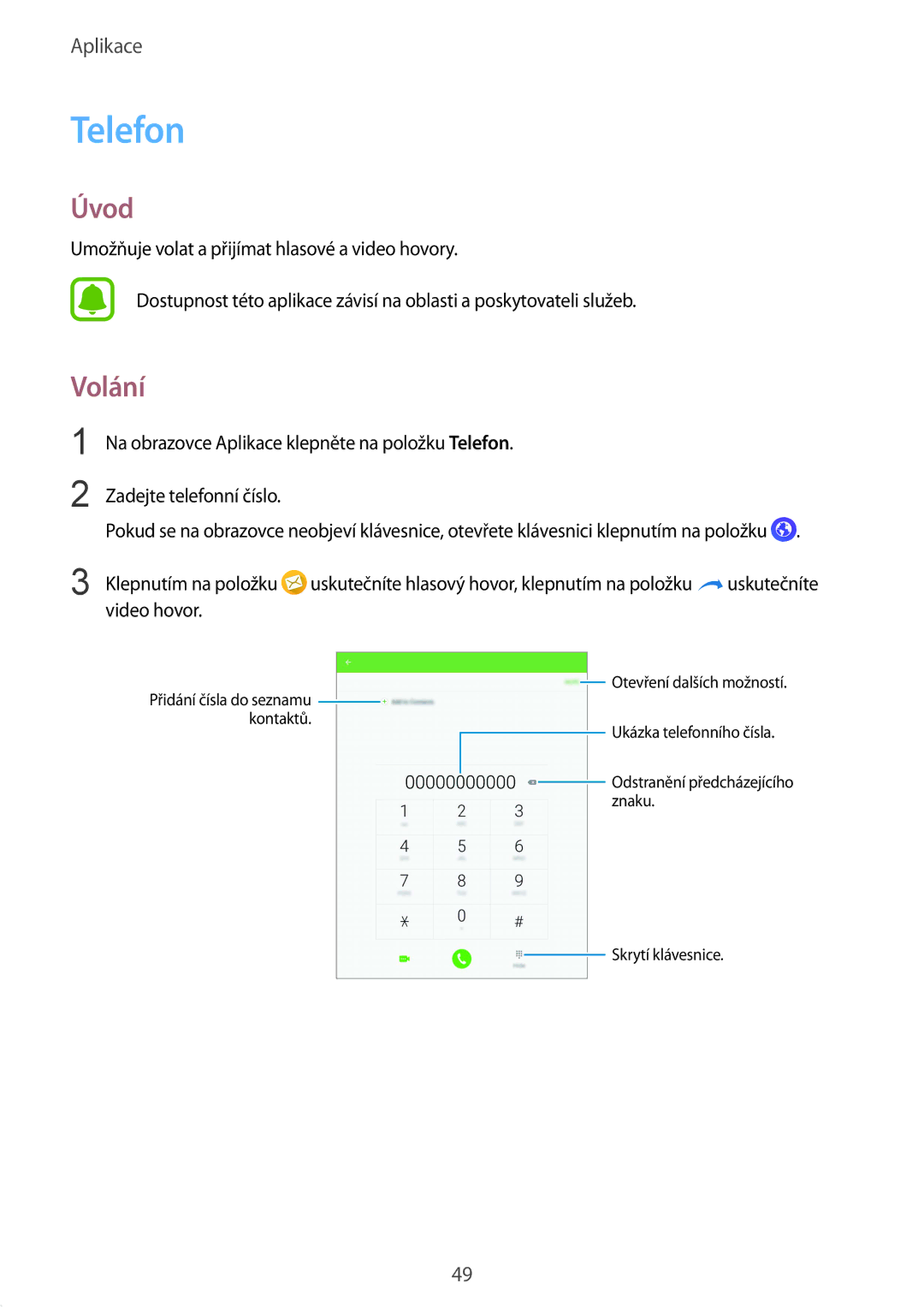 Samsung SM-T819NZKEXEZ, SM-T719NZKEXEZ manual Telefon, Volání 
