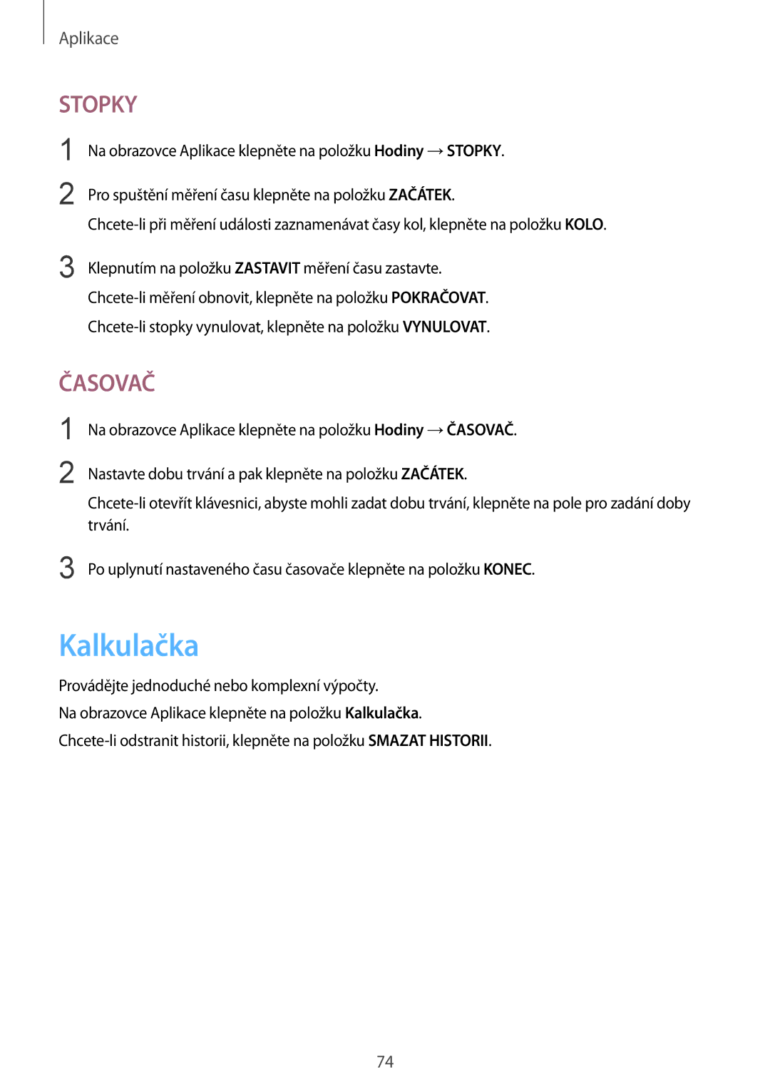 Samsung SM-T719NZKEXEZ, SM-T819NZKEXEZ manual Kalkulačka, Stopky 