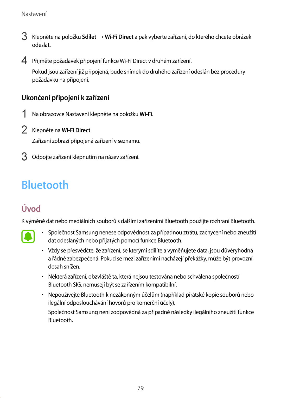 Samsung SM-T819NZKEXEZ, SM-T719NZKEXEZ manual Bluetooth, Ukončení připojení k zařízení 