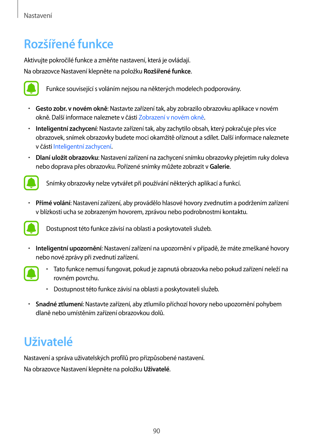 Samsung SM-T719NZKEXEZ, SM-T819NZKEXEZ manual Rozšířené funkce, Uživatelé 