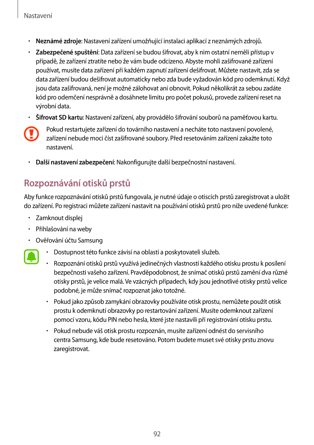 Samsung SM-T719NZKEXEZ, SM-T819NZKEXEZ manual Rozpoznávání otisků prstů 