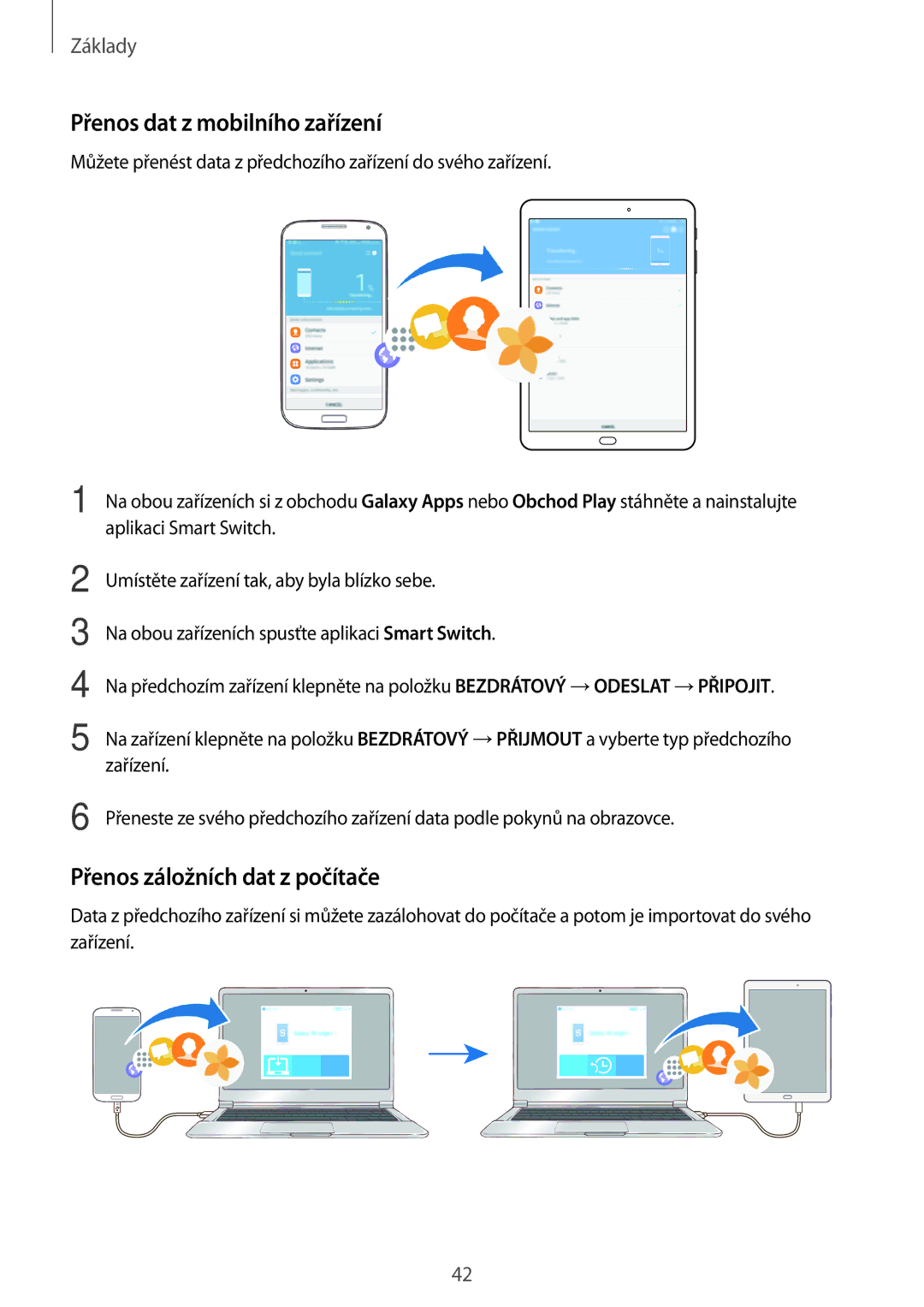 Samsung SM-T719NZKEXEZ, SM-T819NZKEXEZ manual Přenos dat z mobilního zařízení, Přenos záložních dat z počítače 