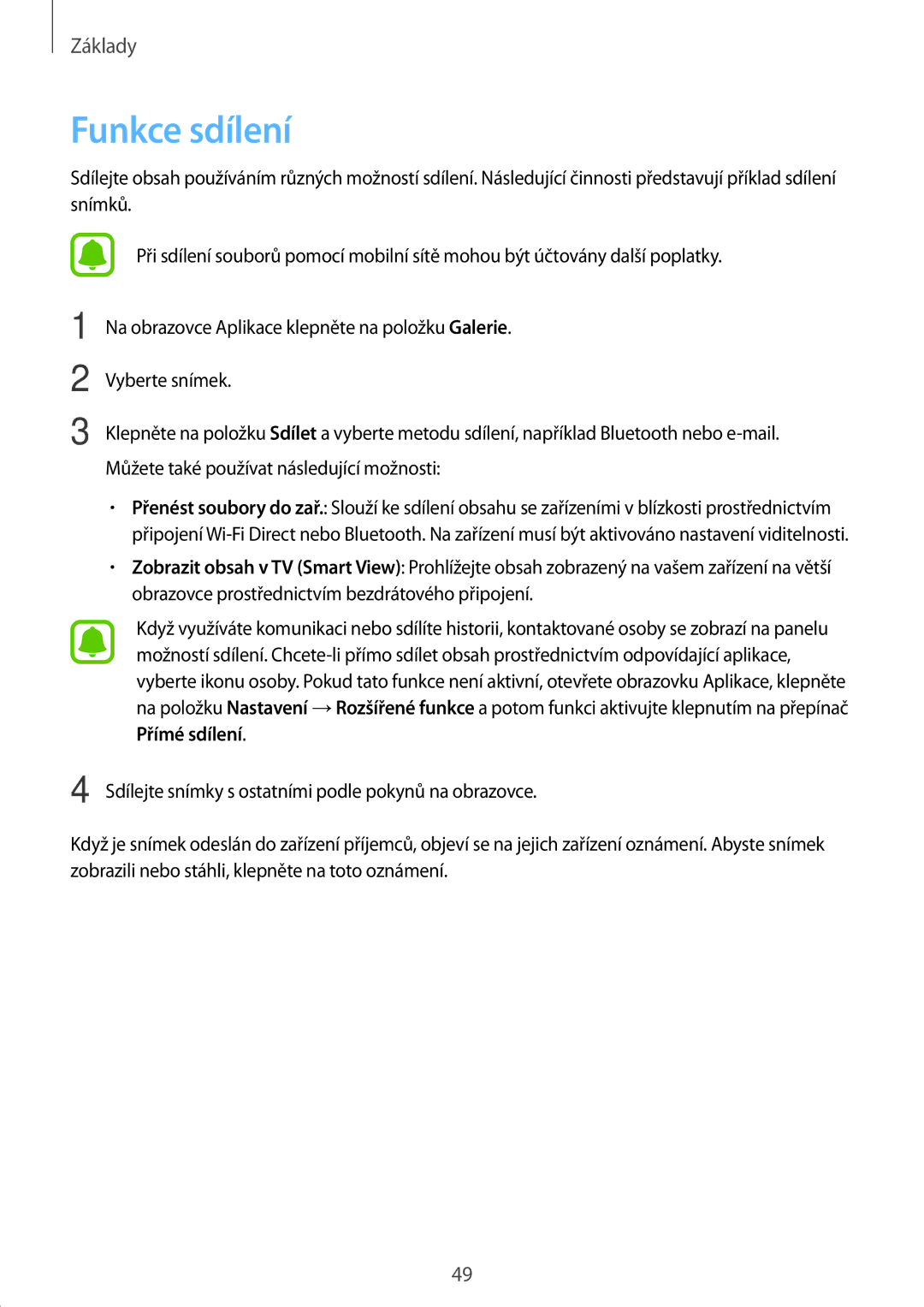 Samsung SM-T819NZKEXEZ, SM-T719NZKEXEZ manual Funkce sdílení 