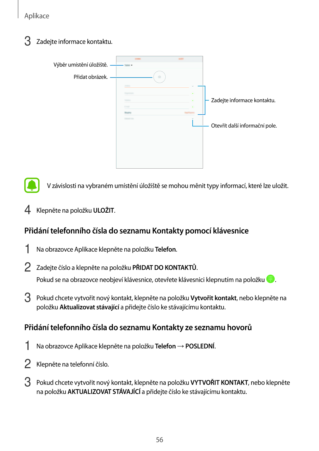 Samsung SM-T719NZKEXEZ, SM-T819NZKEXEZ manual Zadejte informace kontaktu 