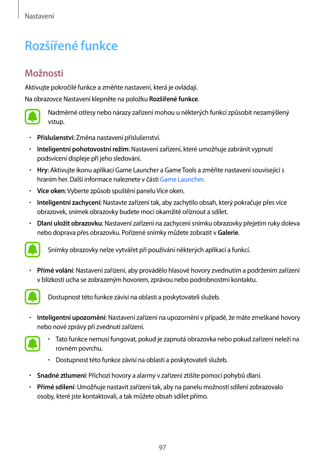 Samsung SM-T819NZKEXEZ, SM-T719NZKEXEZ manual Rozšířené funkce 