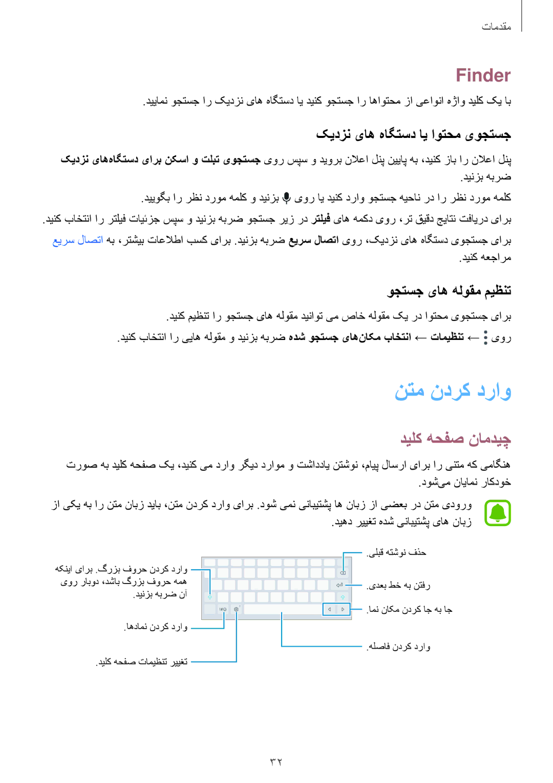 Samsung SM-T719NZKEKSA نتم ندرک دراو, Finder, دیلک هحفص نامدیچ, کیدزن یاه هاگتسد ای اوتحم یوجتسج, وجتسج یاه هلوقم میظنت 