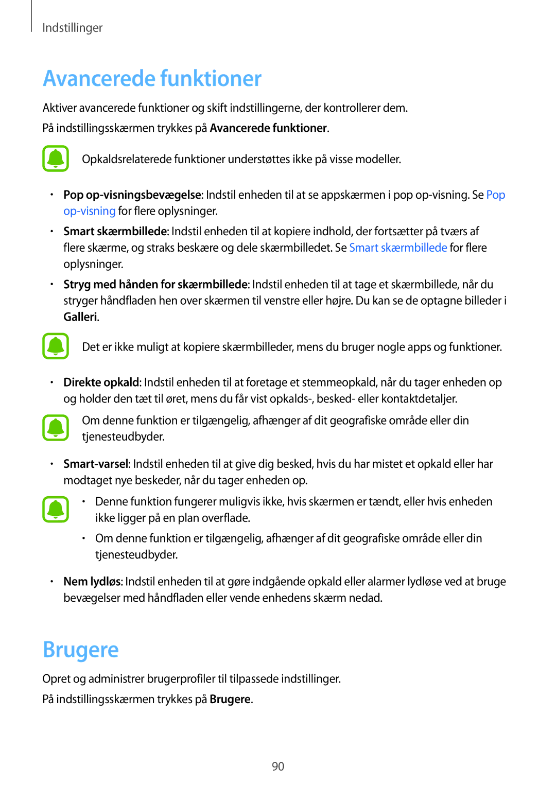 Samsung SM-T819NZKENEE, SM-T719NZWENEE, SM-T719NZKENEE, SM-T819NZWENEE manual Avancerede funktioner, Brugere 