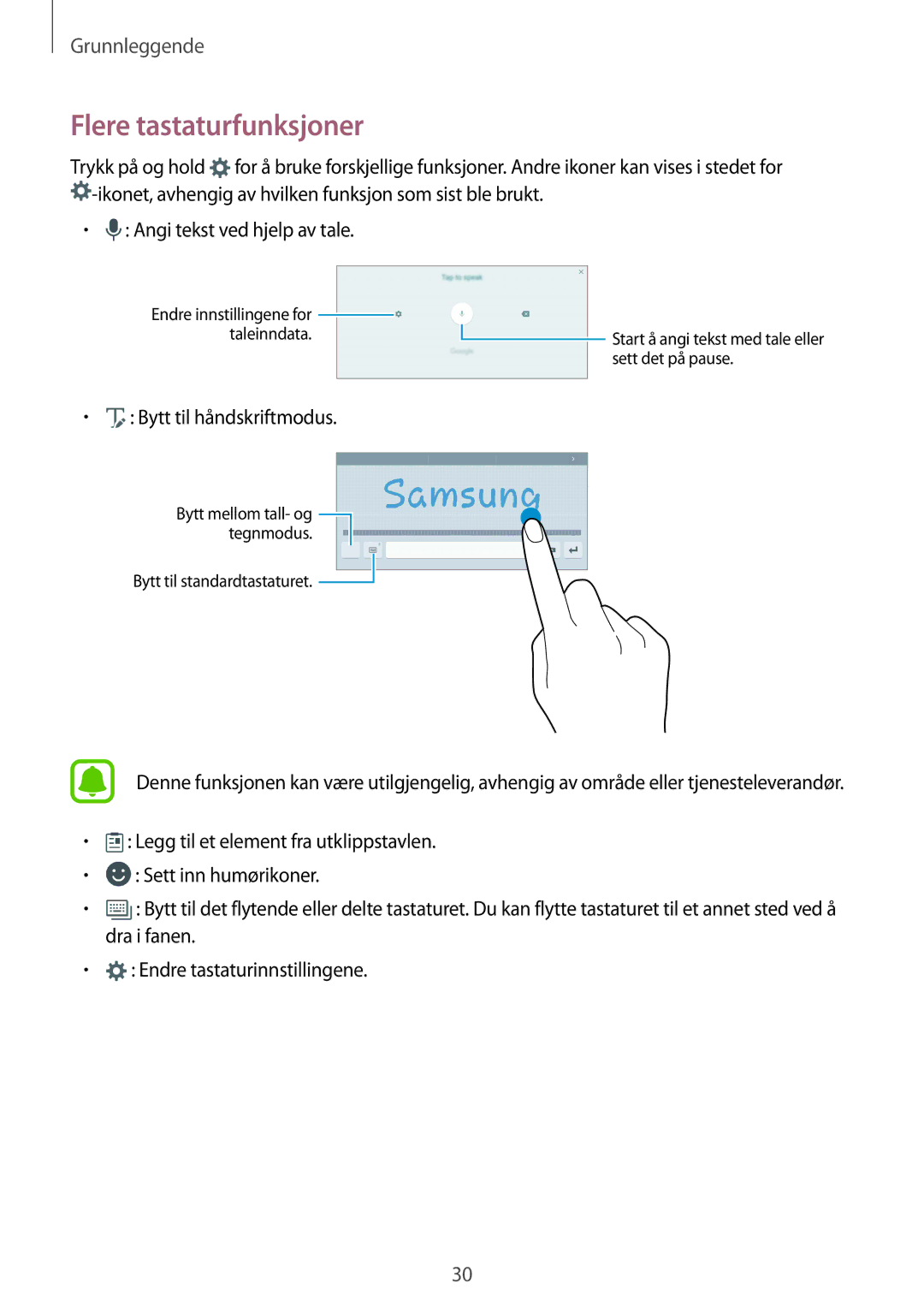 Samsung SM-T819NZKENEE, SM-T719NZWENEE, SM-T719NZKENEE, SM-T819NZWENEE Flere tastaturfunksjoner, Bytt til håndskriftmodus 