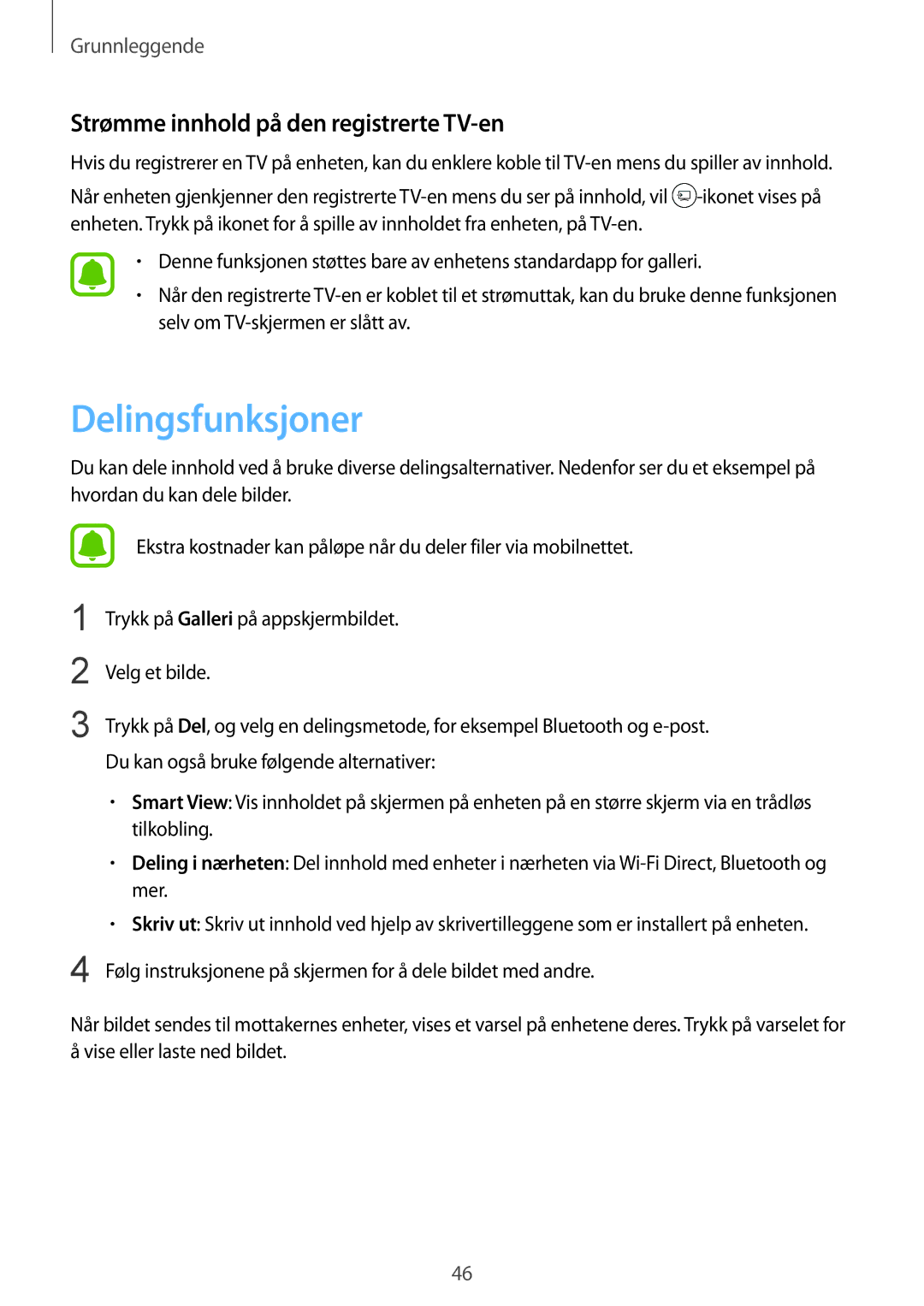 Samsung SM-T819NZKENEE, SM-T719NZWENEE, SM-T719NZKENEE manual Delingsfunksjoner, Strømme innhold på den registrerte TV-en 