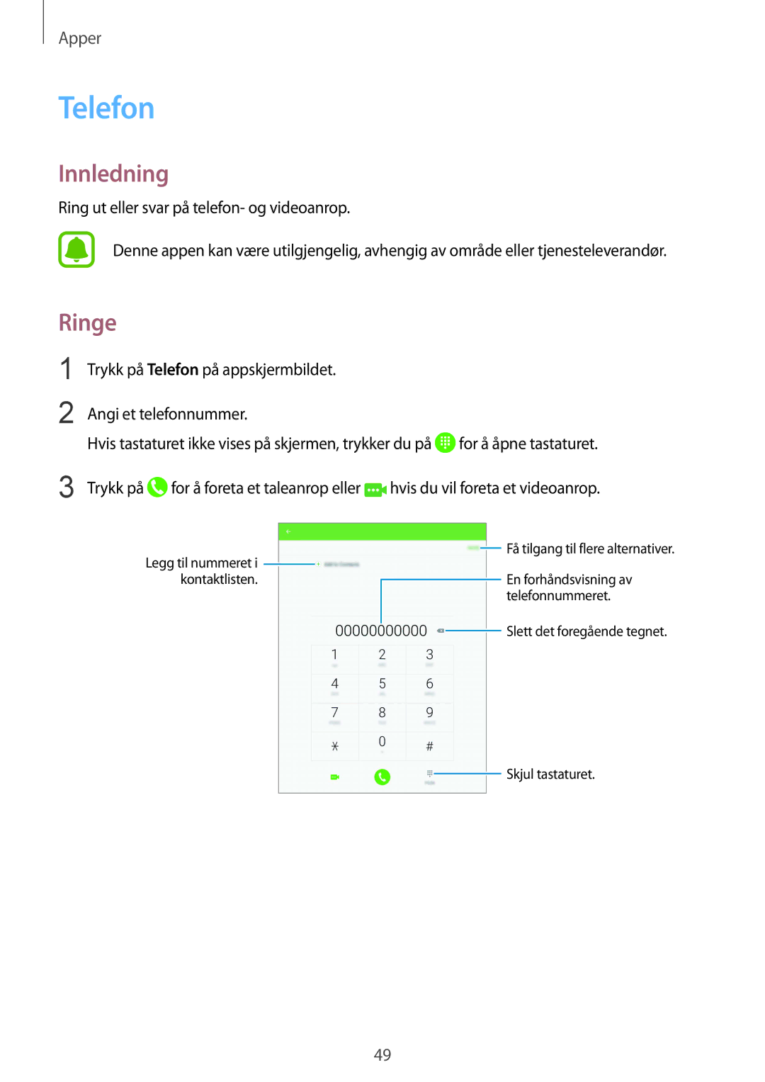 Samsung SM-T719NZKENEE, SM-T719NZWENEE, SM-T819NZKENEE, SM-T819NZWENEE manual Telefon, Ringe 