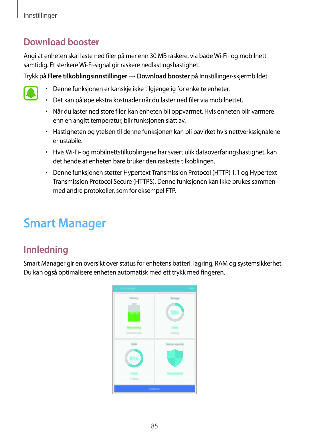 Samsung SM-T719NZKENEE, SM-T719NZWENEE, SM-T819NZKENEE, SM-T819NZWENEE manual Smart Manager, Download booster 