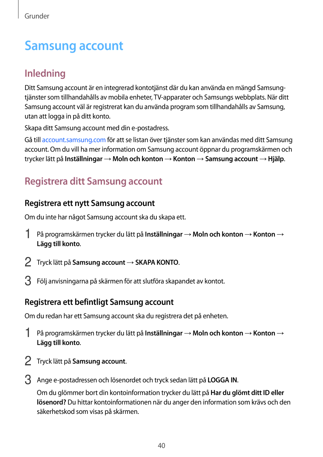 Samsung SM-T719NZWENEE, SM-T719NZKENEE manual Registrera ditt Samsung account, Registrera ett nytt Samsung account 