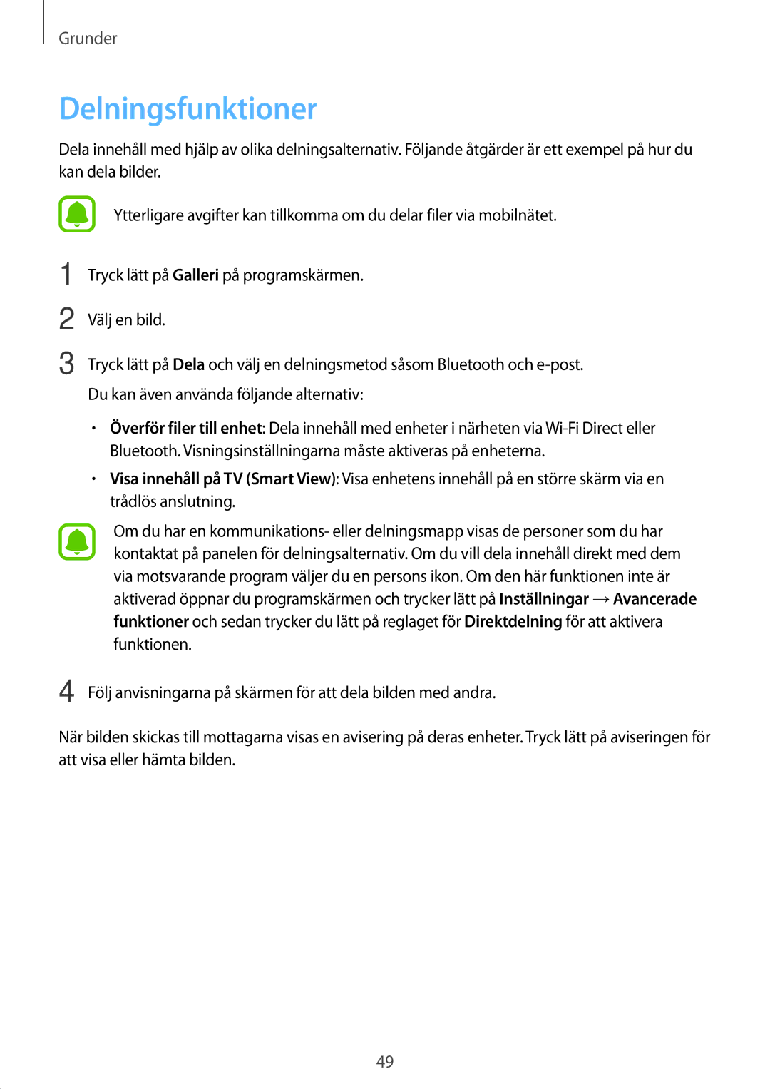 Samsung SM-T719NZKENEE, SM-T719NZWENEE, SM-T819NZKENEE, SM-T819NZWENEE manual Delningsfunktioner 