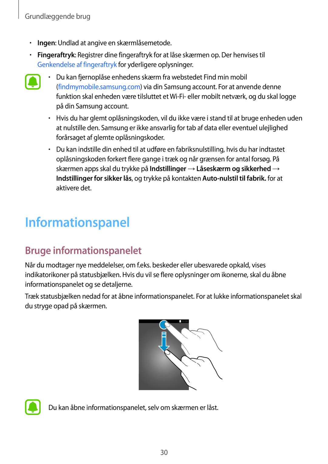 Samsung SM-T819NZKENEE, SM-T719NZWENEE, SM-T719NZKENEE, SM-T819NZWENEE manual Informationspanel, Bruge informationspanelet 