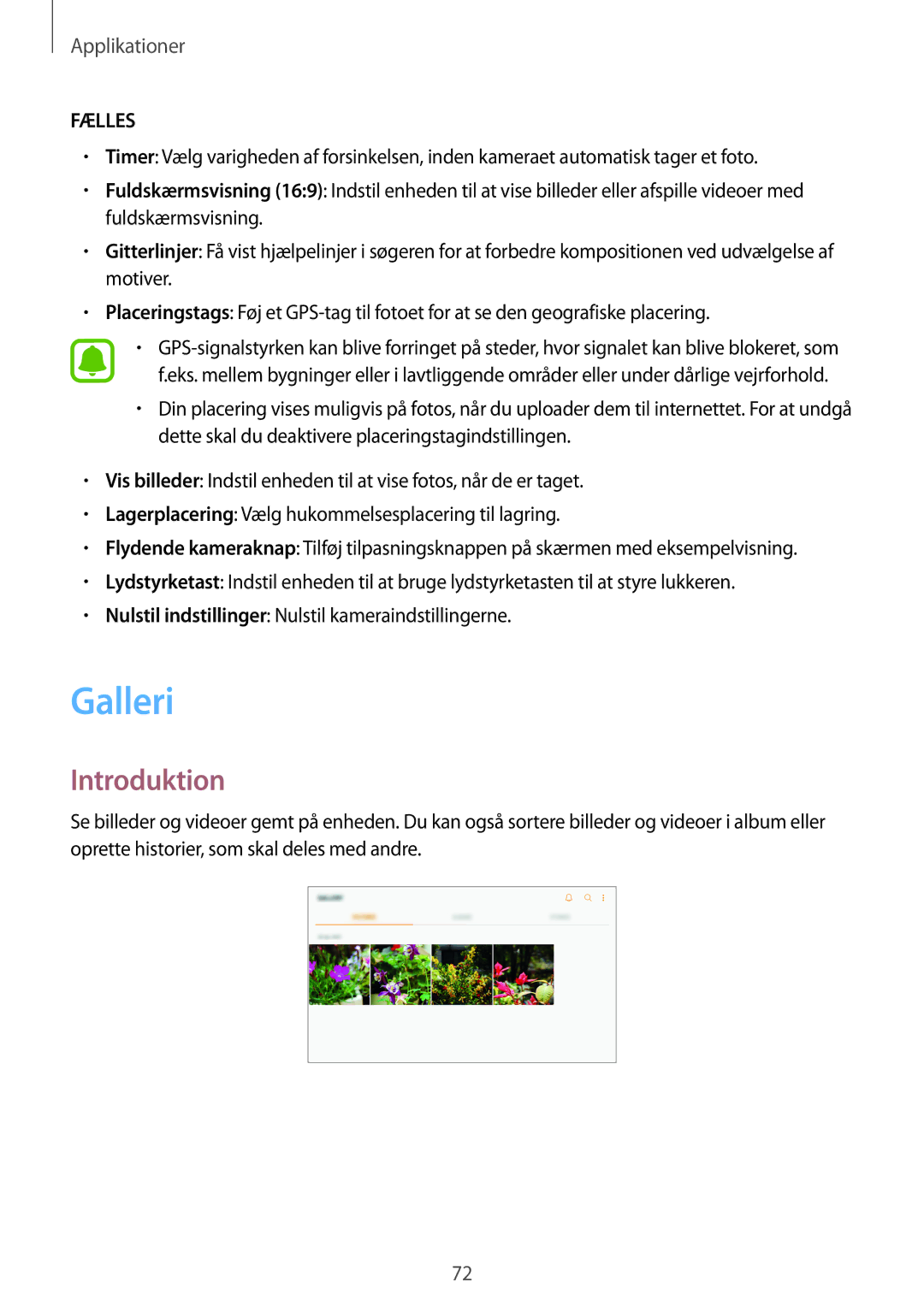 Samsung SM-T719NZWENEE, SM-T719NZKENEE, SM-T819NZKENEE, SM-T819NZWENEE manual Galleri, Fælles 