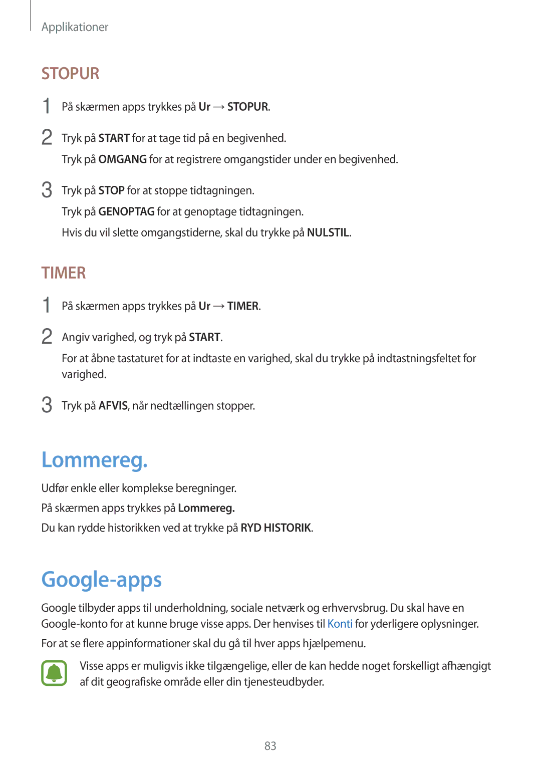 Samsung SM-T819NZWENEE, SM-T719NZWENEE, SM-T719NZKENEE, SM-T819NZKENEE manual Lommereg, Google-apps 