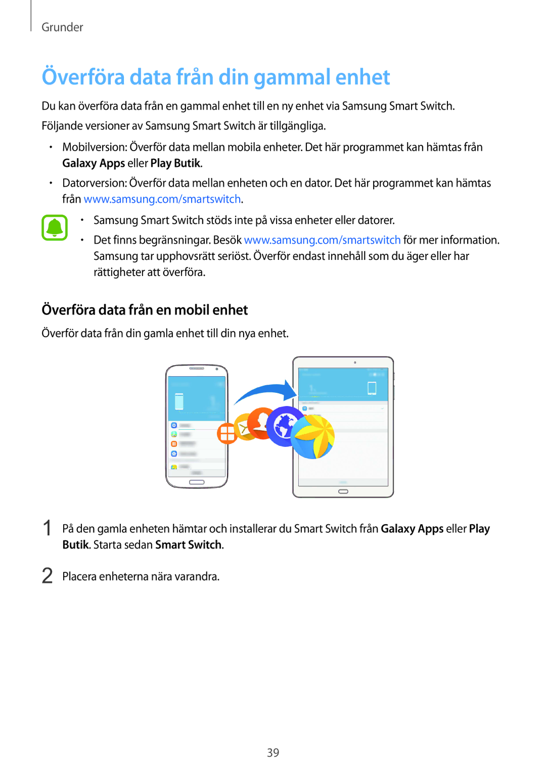 Samsung SM-T719NZKENEE, SM-T719NZWENEE manual Överföra data från din gammal enhet, Överföra data från en mobil enhet 