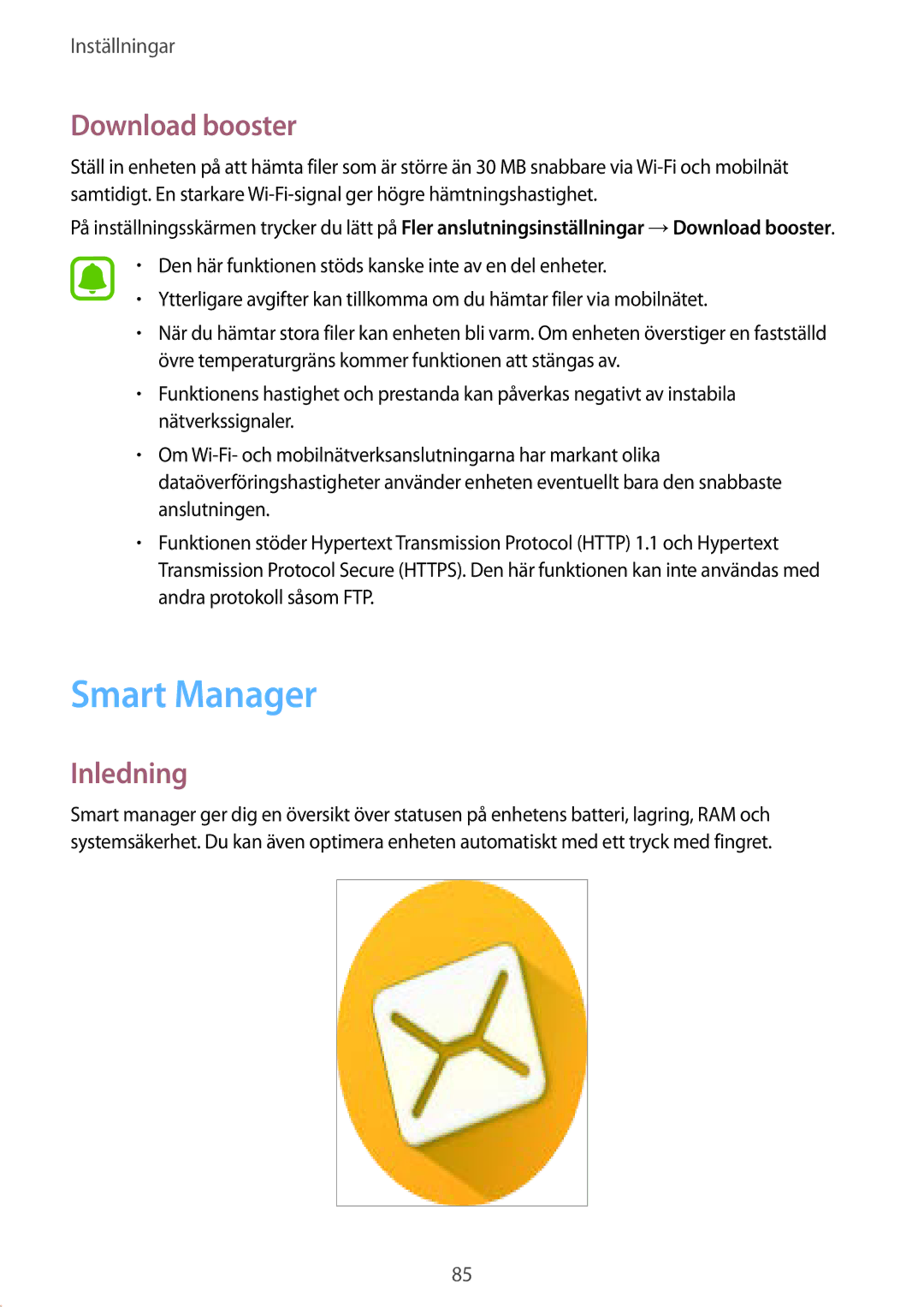 Samsung SM-T719NZKENEE, SM-T719NZWENEE manual Smart Manager, Download booster 