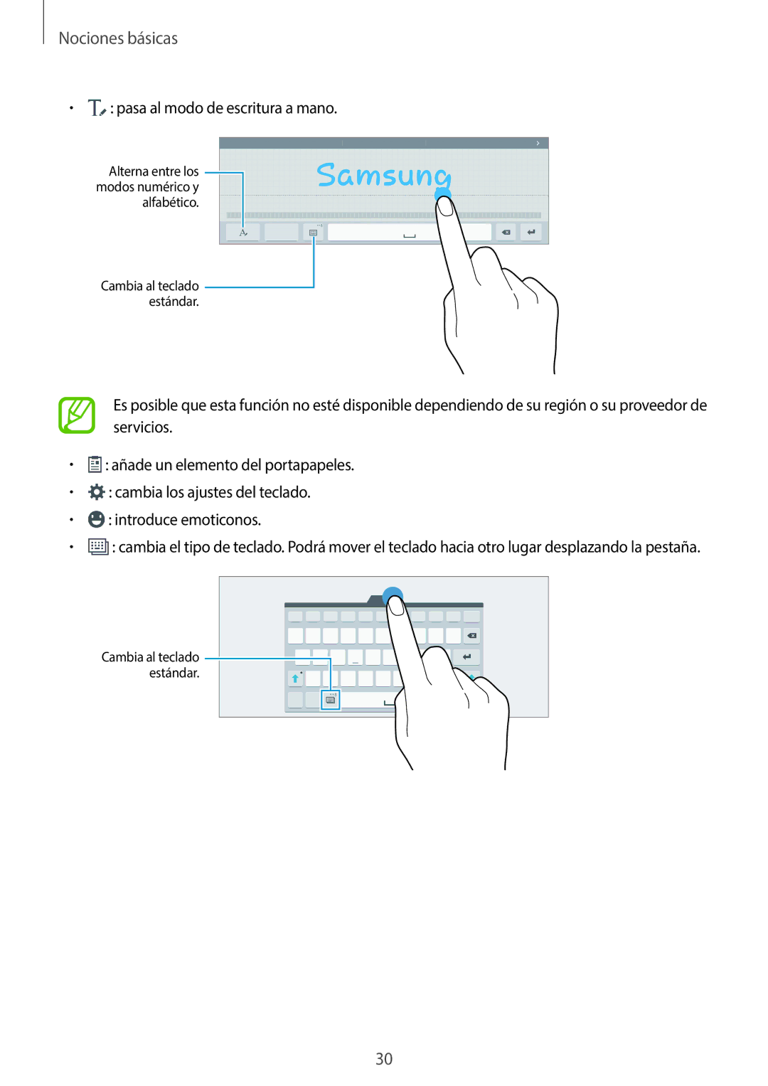 Samsung SM-T800NHAAATO, SM-T800NTSATPH, SM-T800NZWATPH, SM-T800NZWAXEO, SM-T800NTSAPHE manual Pasa al modo de escritura a mano 