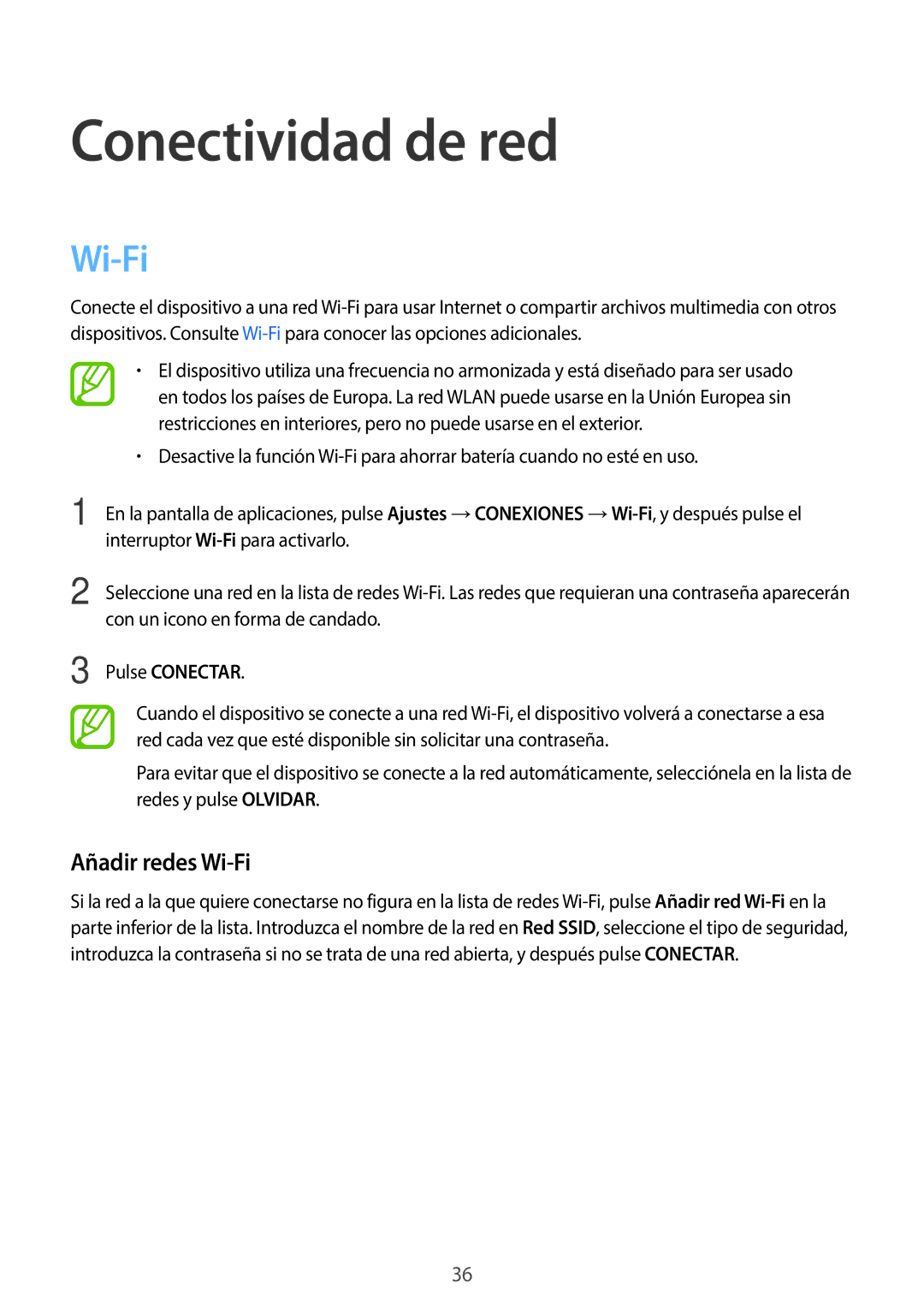 Samsung SM-T800NHAAATO, SM-T800NTSATPH, SM-T800NZWATPH manual Conectividad de red, Añadir redes Wi-Fi, Pulse Conectar 