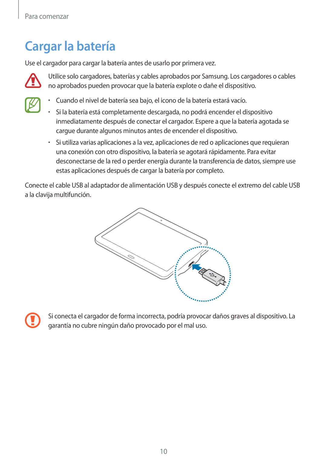 Samsung SM-T800NTSAPHE, SM-T800NHAAATO, SM-T800NTSATPH, SM-T800NZWATPH, SM-T800NZWAXEO, SM-T800NZWAPHE manual Cargar la batería 